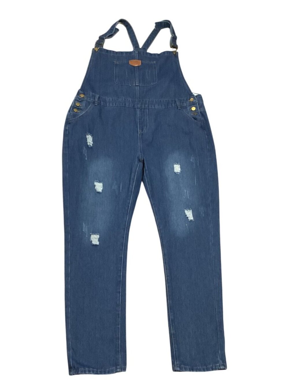 Denim Distressed Overalls 2XL Blue Cotton Adjustable Straps & Pockets Unisex